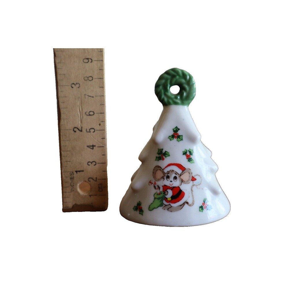 Vintage Lefton Christmas Santa Mouse Bell Stocking Mistletoe Holly Berrie 3.4"